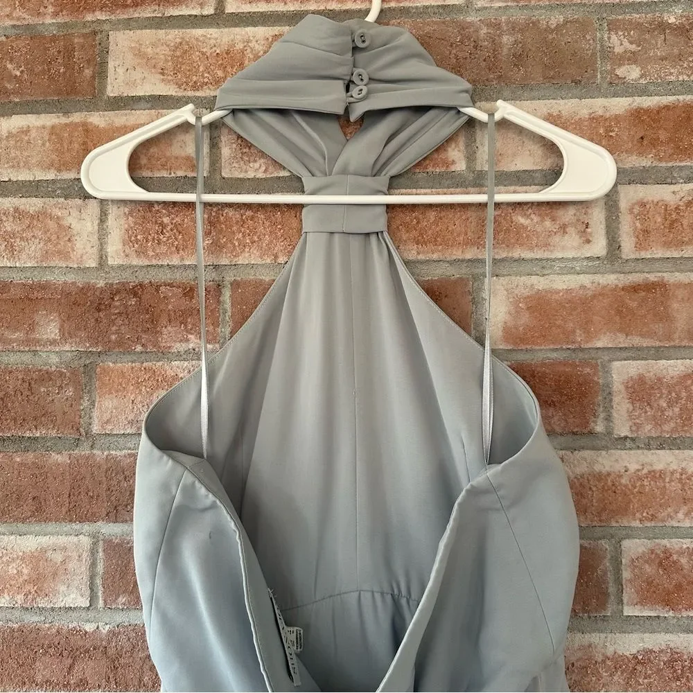 Shona Joy Halter Midi Cocktail Dress Knot Front Draped Womens 8 Blue Gray Formal